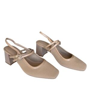 Cosy Island Tan Woven block Heel Slingback Pumps Size 10 Includes Box.